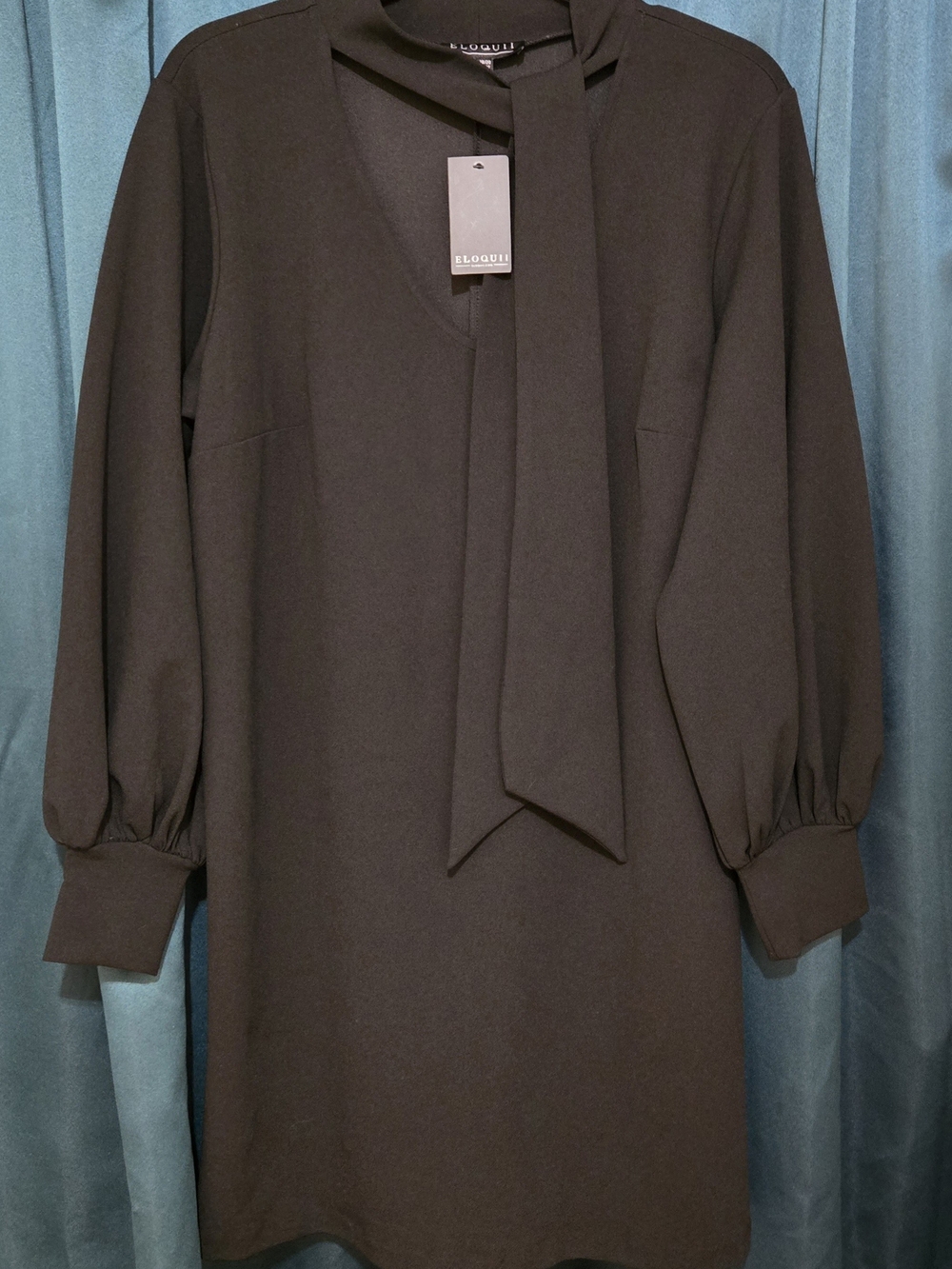 Eloquii Black Tie-Neck Long Sleeve Dress